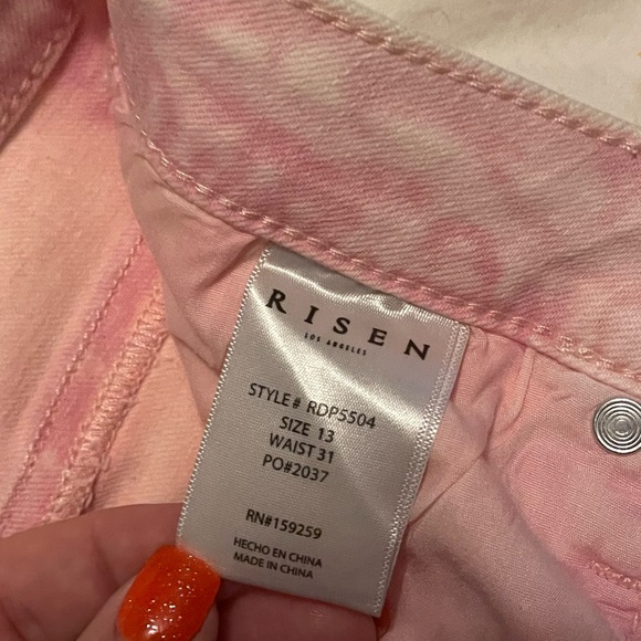 Risen Button Down Straight Leg Distressed Jeans - Picture 6 of 6